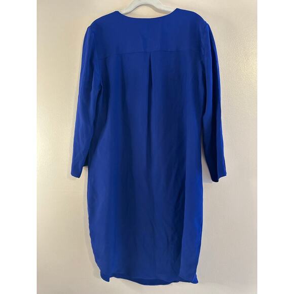 Amanda Uprichard 100% Silk V-Neck Long Sleeve Royal Blue Mini Shift Dress Size 2 - Picture 2 of 6